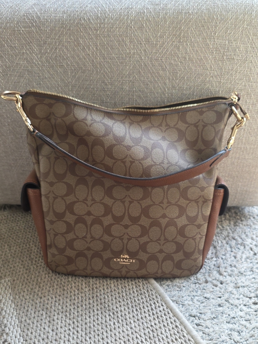 Coach Signature Canvas Hobo Shoulder Bag in Brown